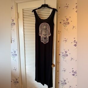 Cefian Blank Tank Style Maxi with Side Slit & Hamsa Image in Pink & White Small